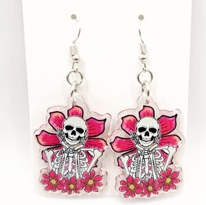 Skeleton Flowers Earrings Lightweight Halloween Day of the Dead New